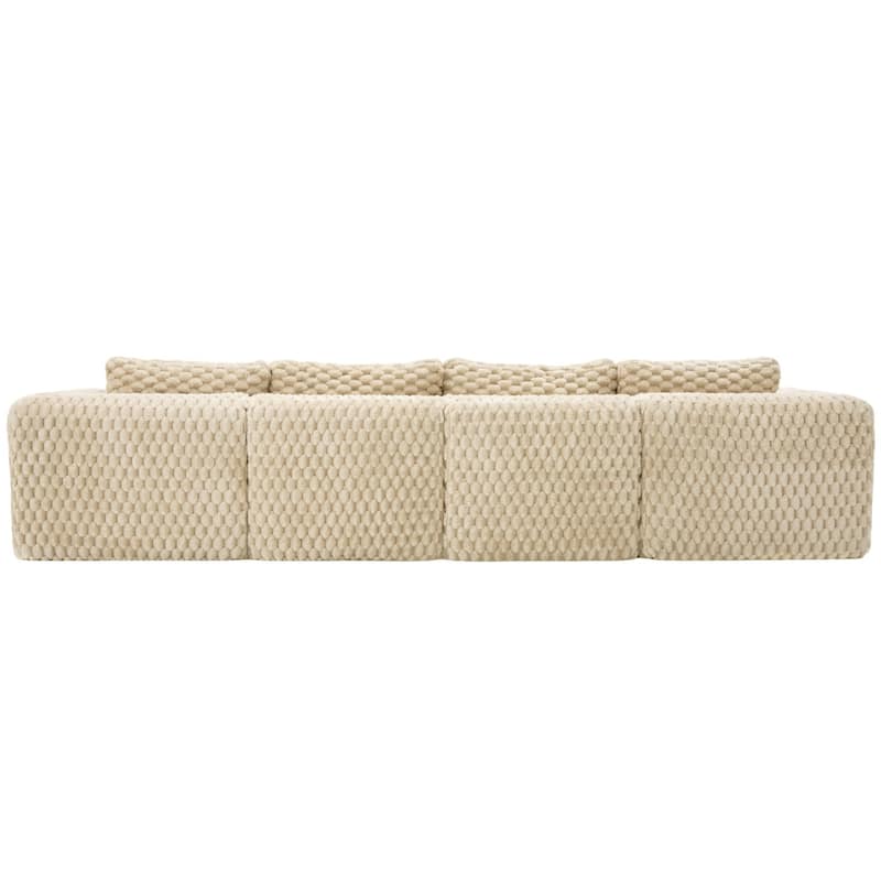 135.4" Bubble Velvet Fabric Sectional Sofa with 2 Ottomans