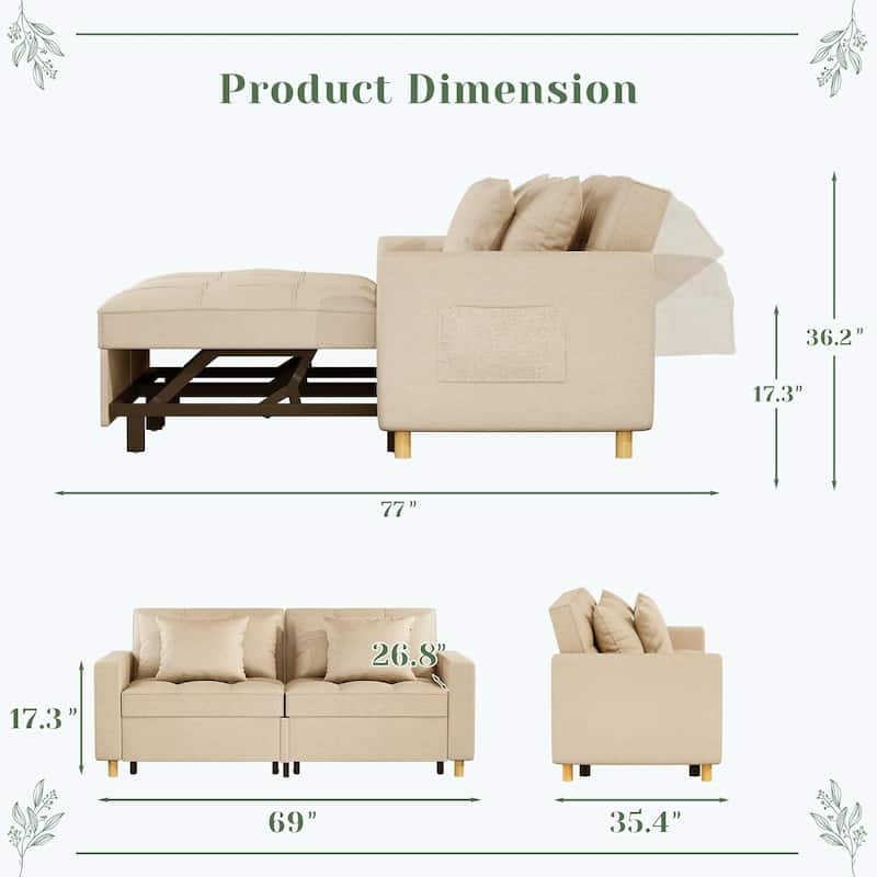 AECOJOY 3-in-1 Sofa Bed Double Sleeper Chair Bed