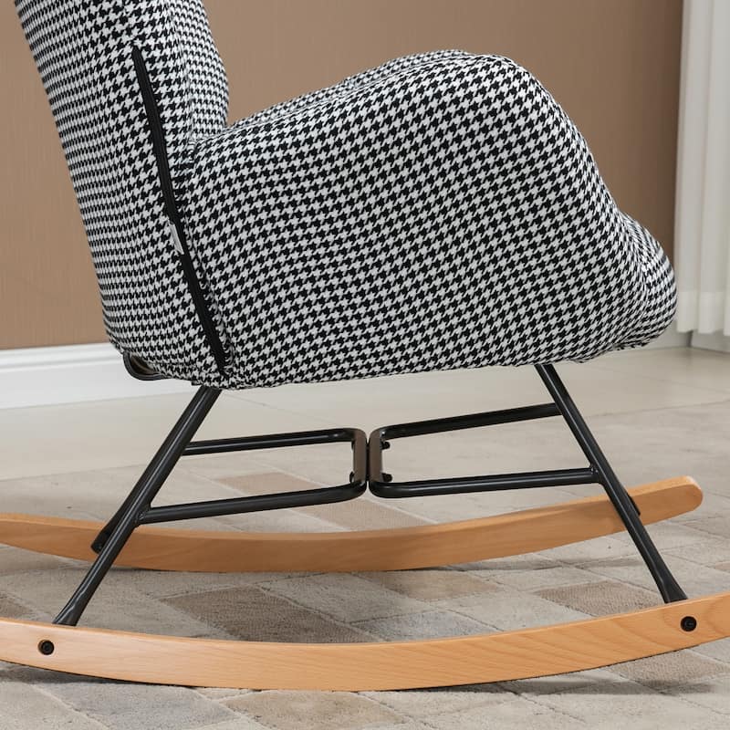 HOMCOM Glider Rocker with Ottoman Set, Houndstooth Nursery Rocking Chair, Upholstered Wingback Armchair