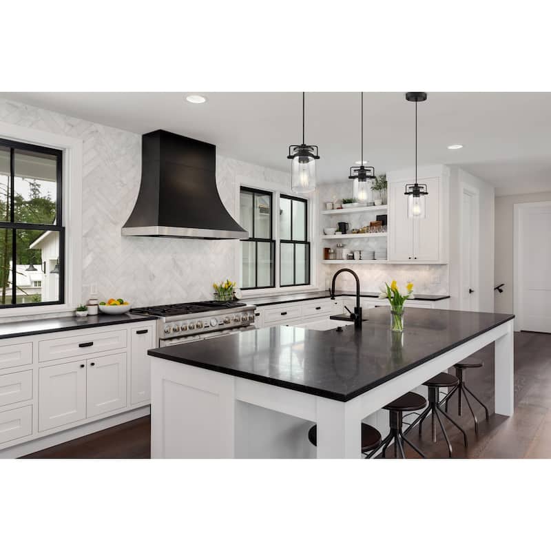 Antebellum 1-Light Mini Pendant Fixture Matte Black Finish with Clear Glass - N/A