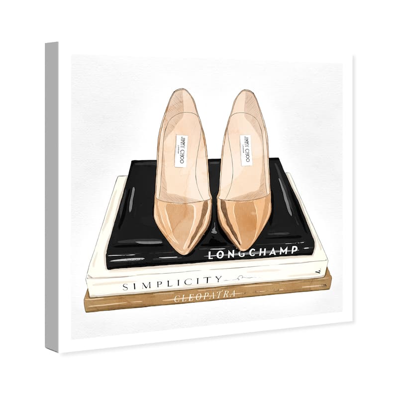 Wynwood Studio Prints Fashion Nude Heels and Elegant Books Cream White Modern & Contemporary Wall Art Canvas Print