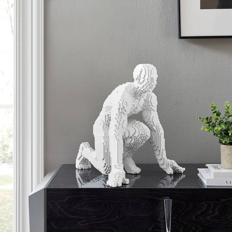 Pixel Running Man Resin Sculpture - N/A - White