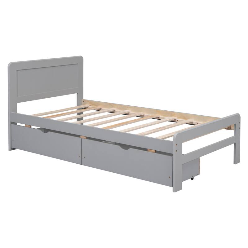 Nestfair Modern Design Twin Size Platform Bed Frame with 2 Drawers