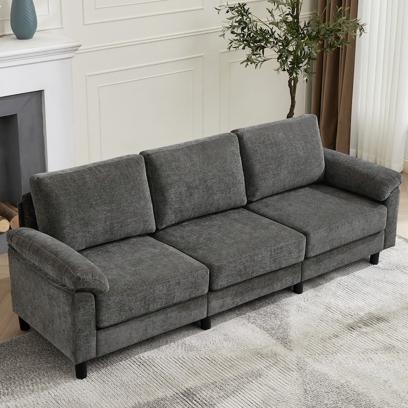 Modern Chenille 3-Seat Sofa Couch with Pillow Top Arms