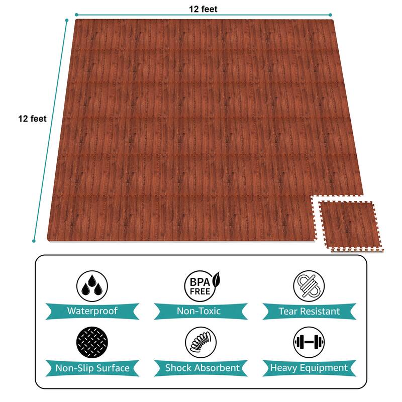 Sorbus 144 Sq. Ft. Wood Grain Floor Tiles Foam Mat EVA Interlocking Mats Tile 3/8-Inch Thick Flooring Wood Puzzle Exercise Mats