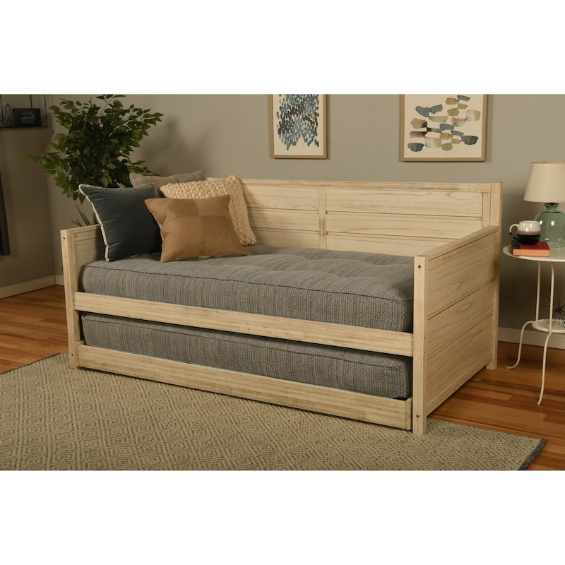 Somette Marisa Daybed with Pop Up Trundle in Weathered White with Mattresses