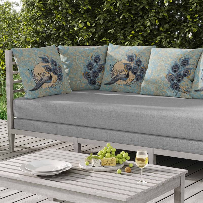 Paisley Peacock Dreams Indoor/Outdoor Reversible Throw Pillow Skyblue and Dutch