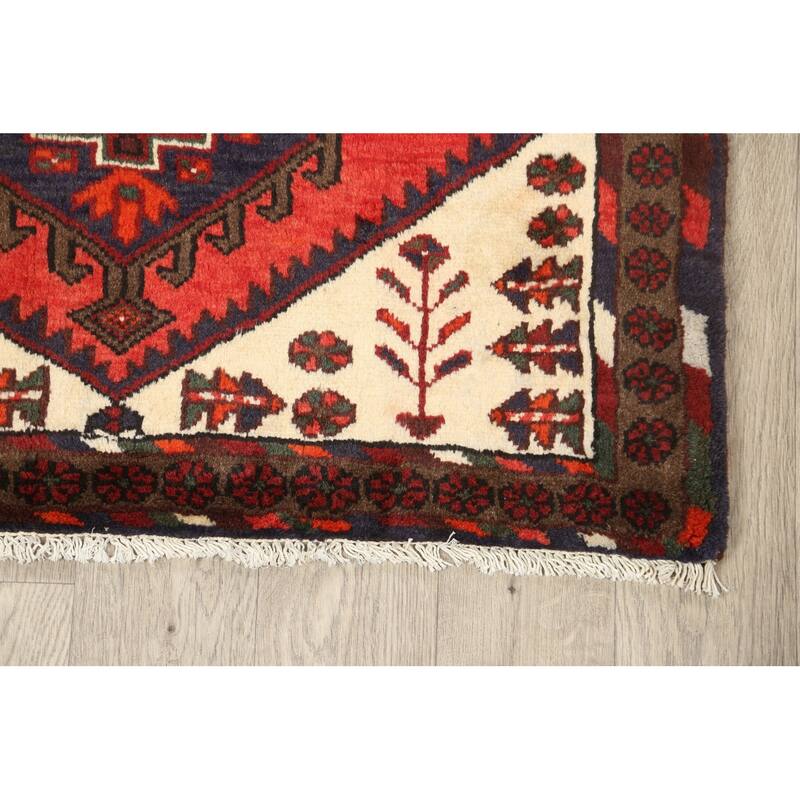 Geometric Persian Hamedan Area Rug Wool Hand-knotted Office Carpet - 3'4" x 4'9"