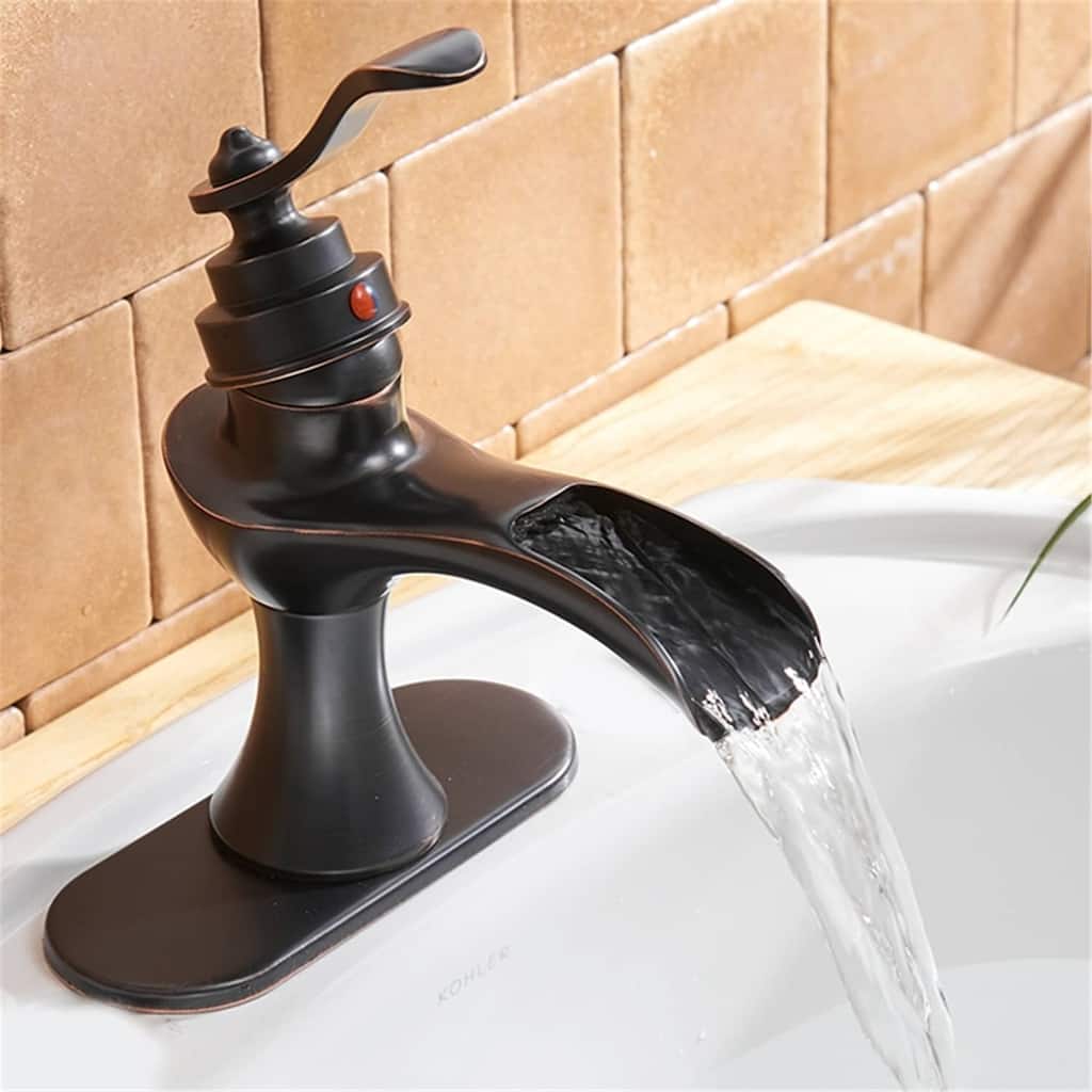 Waterfall Bathroom Sink Faucet With Drain Single Handle Bathroom Faucets One Holes Basin Vanity Mixer Taps With Deck Plate