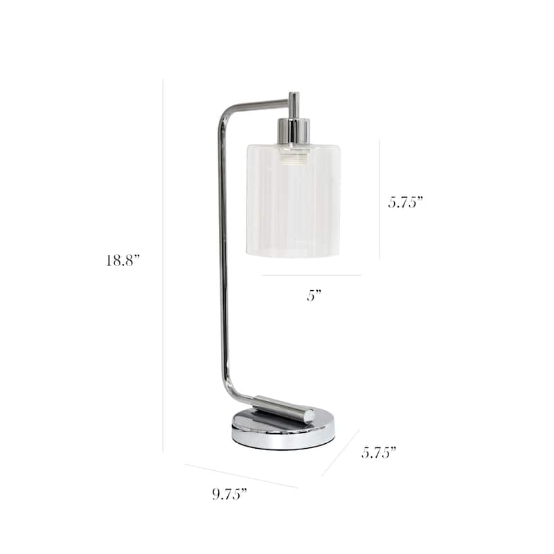 Simple Designs 18.8" Iron Lantern Desk Table Lamp with Glass Shade, Antique Brass, With LED Bulb