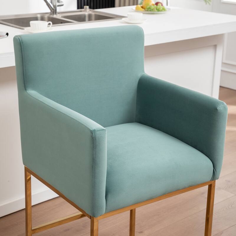 SEYNAR Mid Century Modern Velvet Accent Armrest 27-inch Tall Bar Stool Set of 2 with Metal Frame