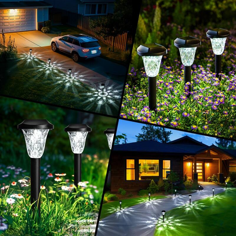 Solar Pathway Lights, Waterproof Cool White Outdoor Solar Lights for Garden, 6500K