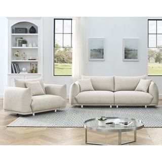 2-Pieces Living Room Beige Sofa Set with 3-Seat Couch & Single Sofa ...