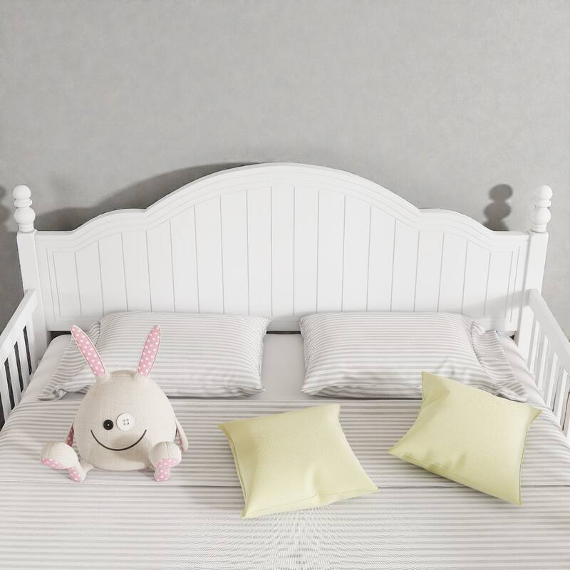 Kids Wooden Platform Bed with Safety Guardrails, Low Profile Bed with Headboard and Footboard