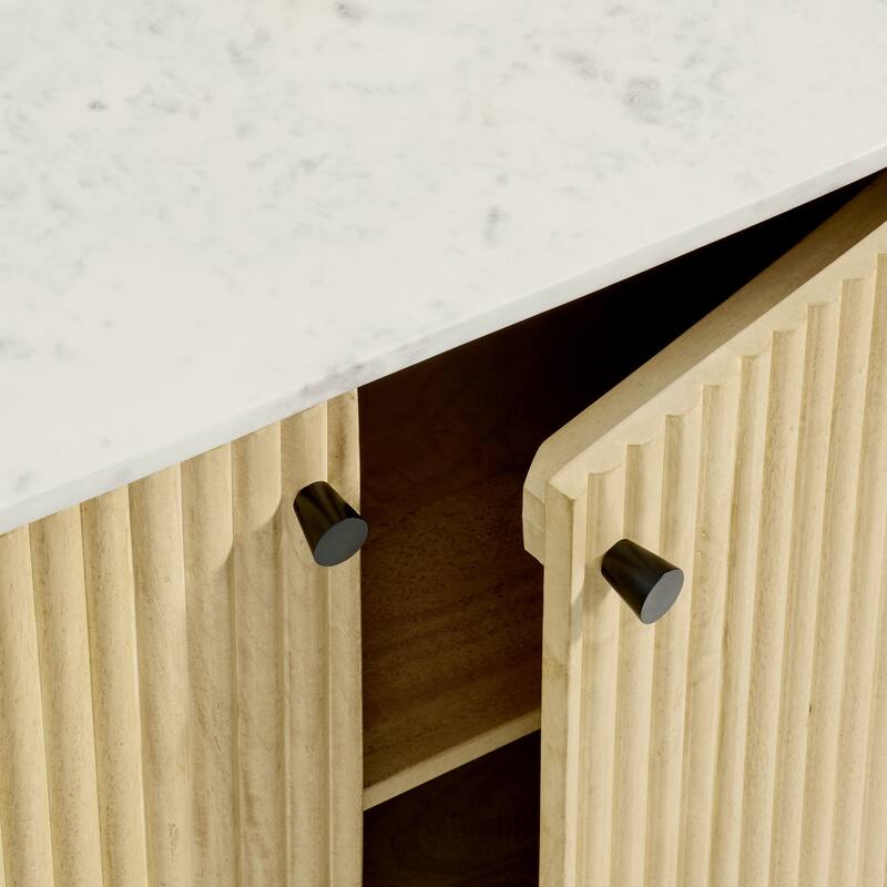 Caldera 33" Curved Solid Wood and Marble Accent Storage Cabinet