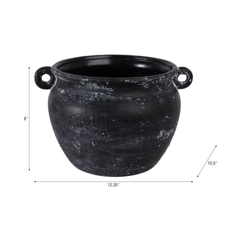 Stoneware Planter Rustic Texture and Handles Vessel Vintage Style