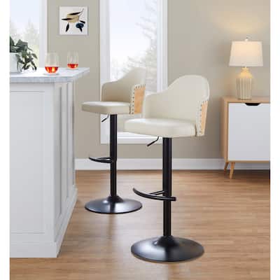 Carson Carrington Valsatra Adjustable Bar Stool with Natural Wood Back and Rounded T Footrest (Set of 2)