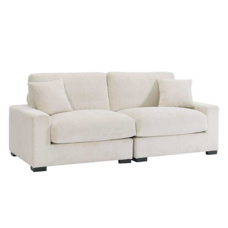 4 Seater Cream Corduroy Modular Sofa with 2 Ottomans and 2 Pillows