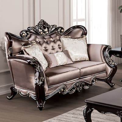 Furniture of America Cintel Traditional Velvet Tufted Wingback Loveseat