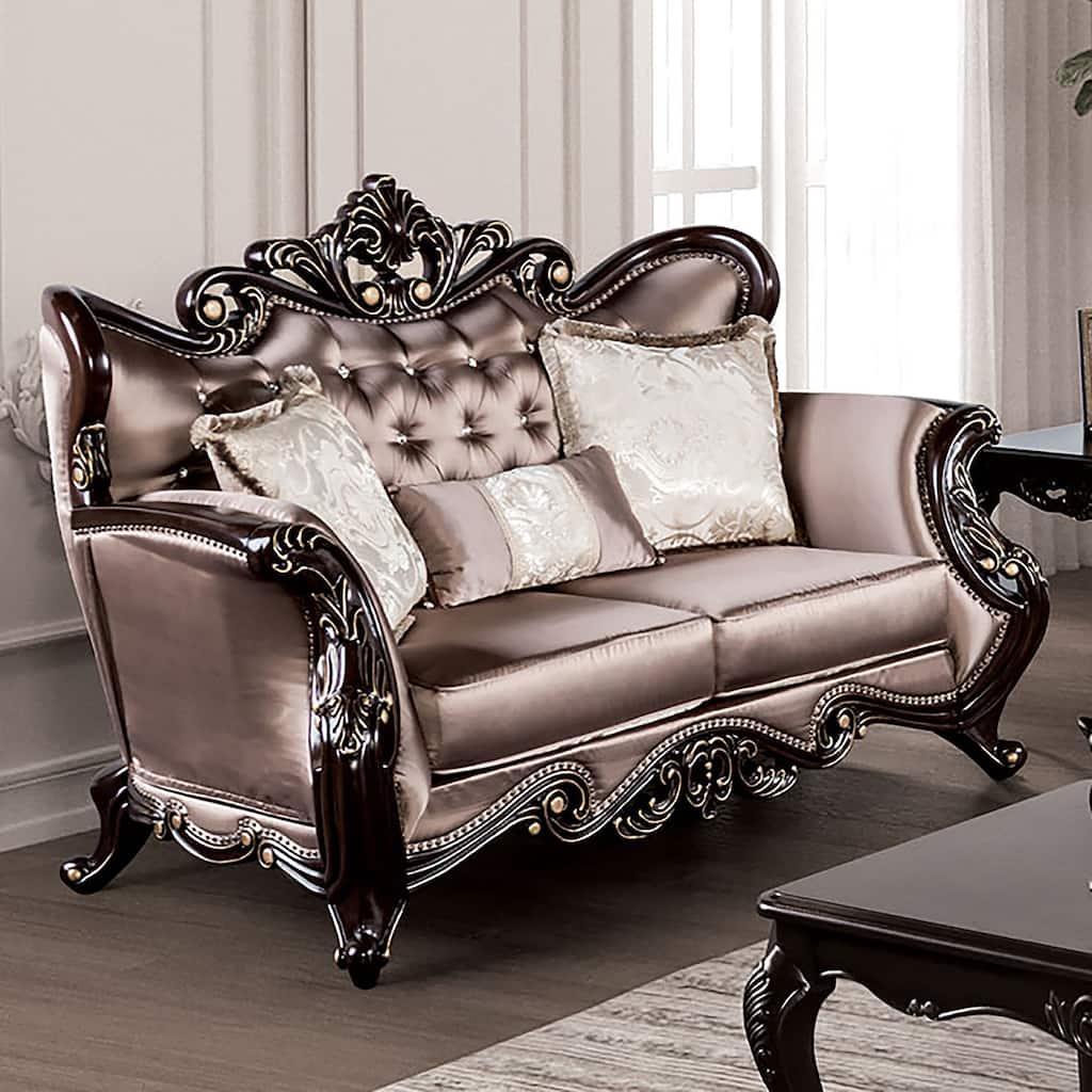 Furniture of America Cintel Traditional Velvet Tufted Wingback Loveseat