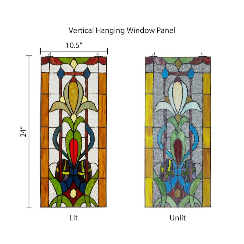 24-in H Fleur de Lis Tiffany-Style Multicolored Stained Glass Window Panel - 10.5" x 0.25" x 24"