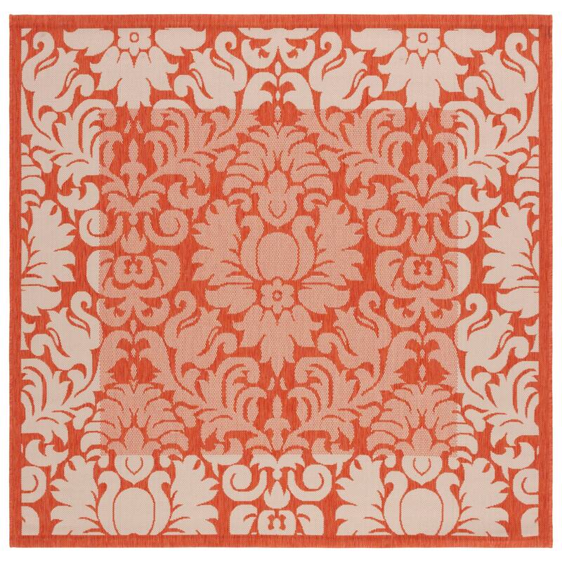 SAFAVIEH, Courtyard Foelke Indoor/ Outdoor Patio Backyard Rug - 7'10" Square - Terracotta/Natural