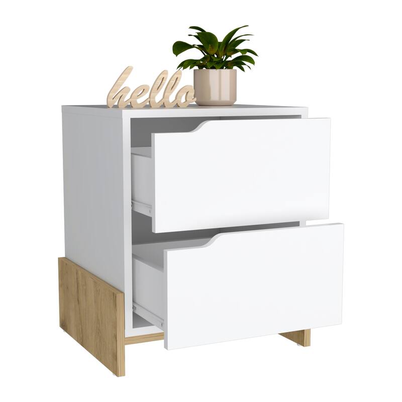 Nightstand with 2 Spacious Drawers, Sleek Design, Durable Manufactured Wood, Compact Size