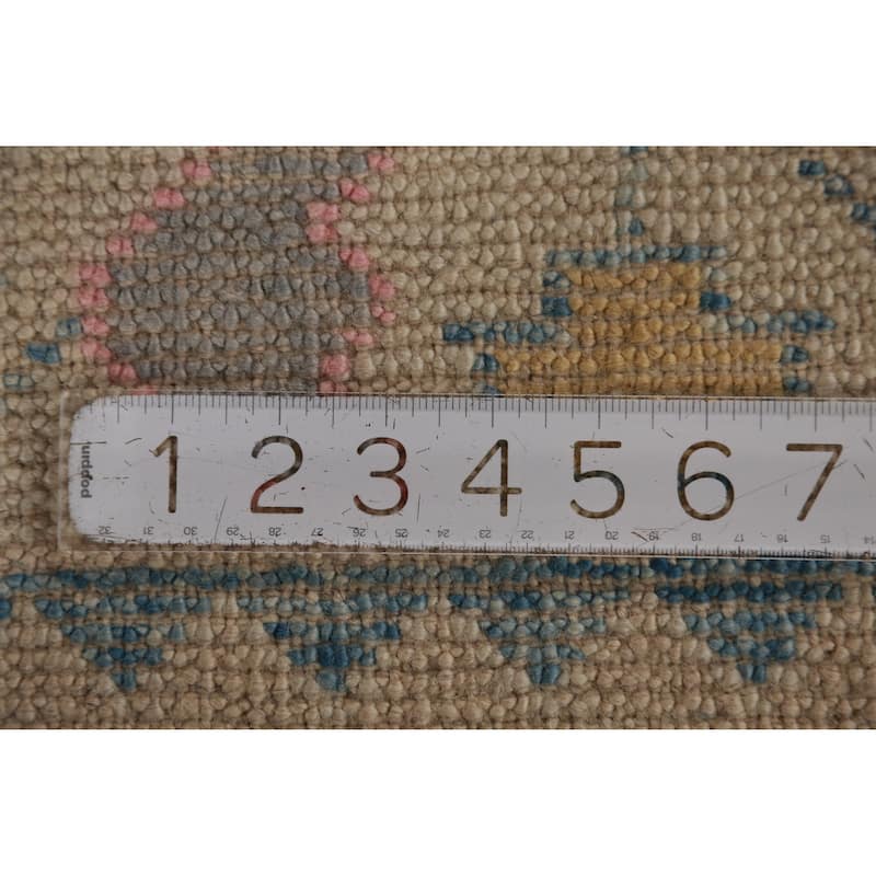 Hand Knotted Oriental 100% Wool Carpet Transitional Geometric Navy Blue & Blues Oushak Runner Rug - 13' 10'' X 3' 2''