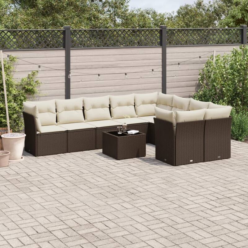 vidaXL Garden Sofa Set Brown PE rattan Medium Adjustable Armrests - 21.7 x 21.7 x 14.6