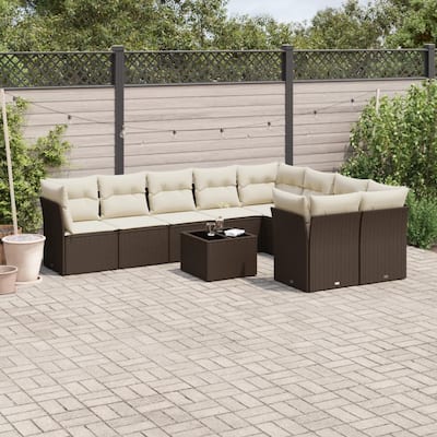 vidaXL Garden Sofa Set Brown PE rattan Medium Adjustable Armrests - 21.7 x 21.7 x 14.6