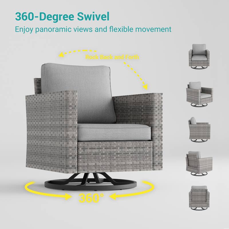 BONOSUKI 2-Piece Patio Chair Set Brown Rattan Swivel Rocking Chair Set, Outdoor Furniture PE Wicker Set