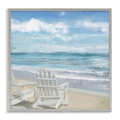 Stupell White Adirondack Chairs on the Beach Painting Framed Art, 12 x 1.5 x 12, Proudly Made in USA - Multi-color