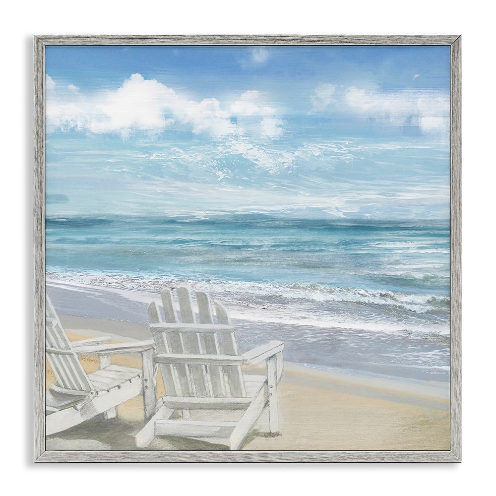 Stupell White Adirondack Chairs on the Beach Painting Framed Art, 12 x 1.5 x 12, Proudly Made in USA - Multi-color