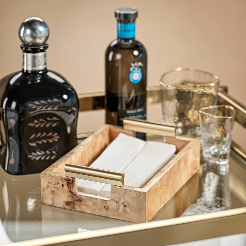 Dubbo Burl Wood Rectangular Tray with Gold Handles