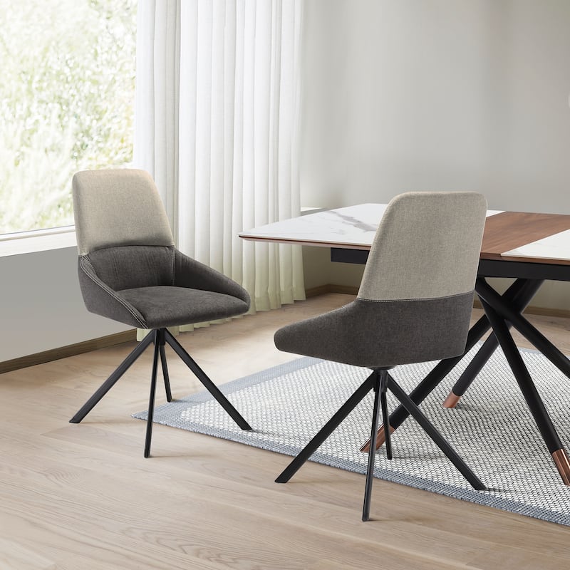 Maverick Swivel Upholstered Dining Chair with Black Metal Legs - Set of 2