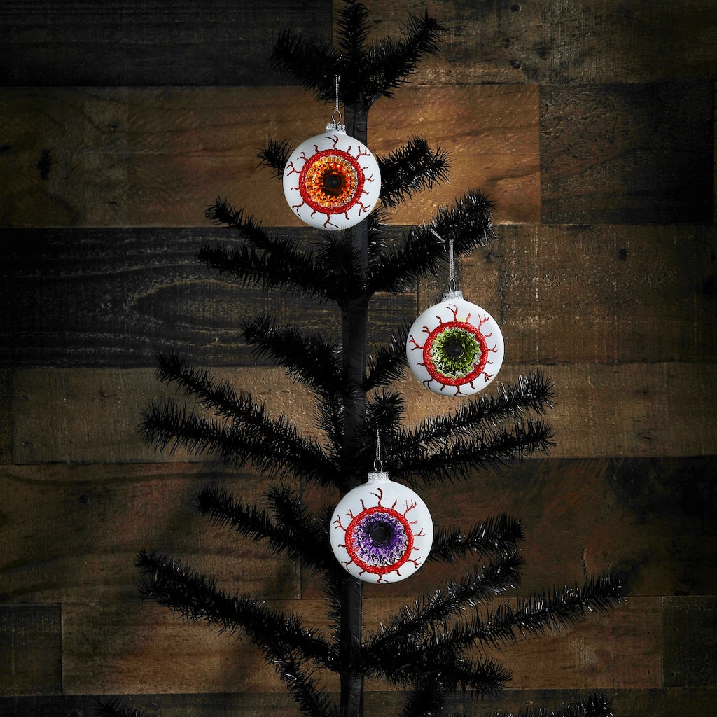 3" Glass Halloween Eye Ball Ornament Box of 3