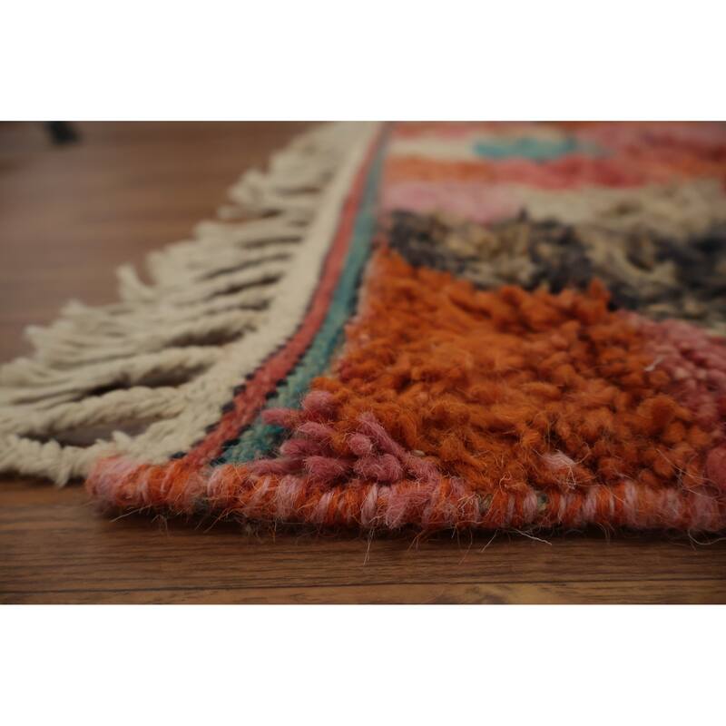 Hand Knotted Oriental 100% Wool Carpet Modern Geometric Multi-Colored Moroccan Area Rug - 12' 11'' X 8' 9''