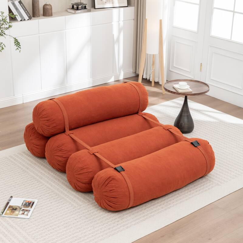Versatile Lazy Sofa Corduroy Chaise Lounge Floor Couch Composed of 5 Cylindrical Pillows with Adjustable Straps