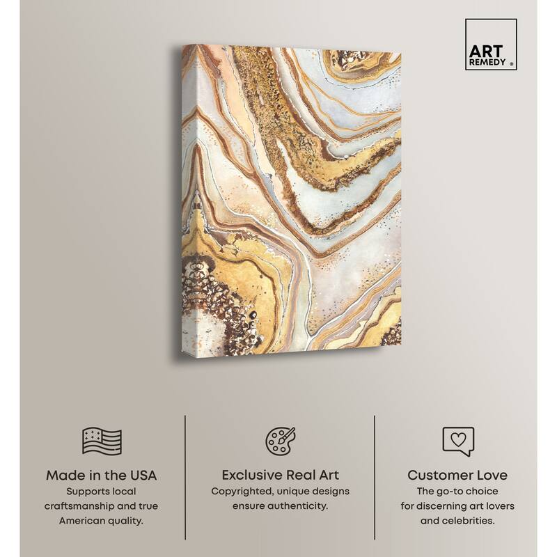 Art Remedy Golden Lines Gallery Wrapped Mineral, Agate & Geode 1 Piece Canvas Wall Art