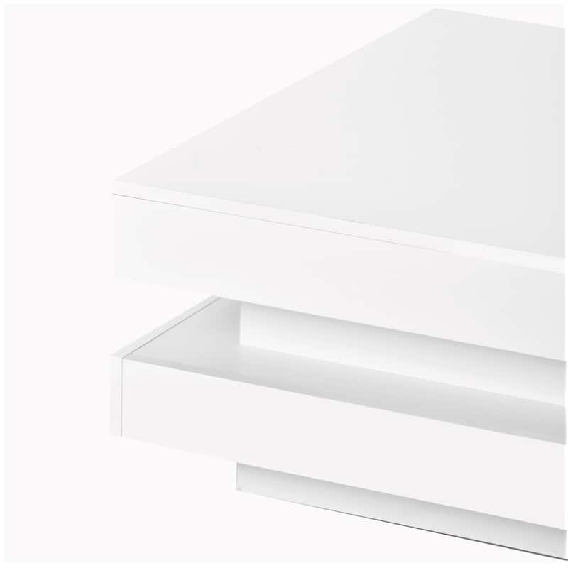 High Gloss Minimalist Design with LED Lights, 2-Tier Square Coffee Table, Center Table for Living Room