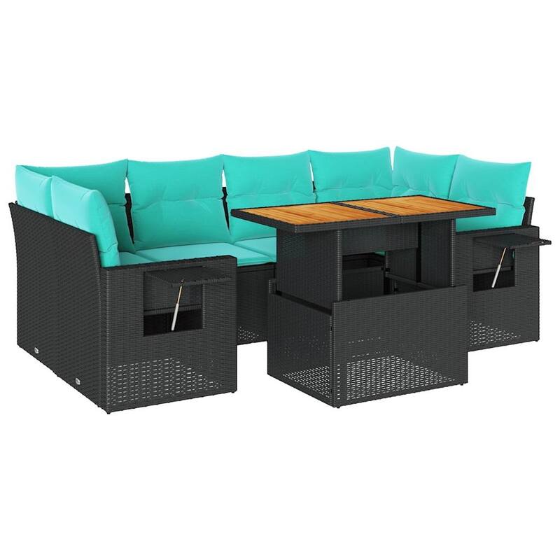 vidaXL Patio Sofa Set with Cushions Outdoor Furniture 7 Piece Poly Rattan
