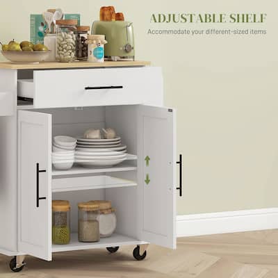 Kitchen Island with Adjustable Cabinet, Rolling Kitchen Cart with USB Ports, Kitchen Cabinet with Spice Rack