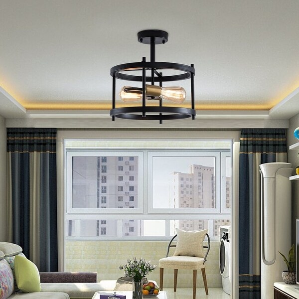 Maxax 2 - Lights Black Metal Semi Flush Mount - N/A