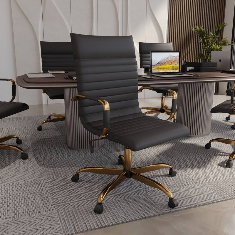 LeisureMod Harris Leatherette Office Chair With Gold Frame - Grey - 23"Dx23"Wx46"H
