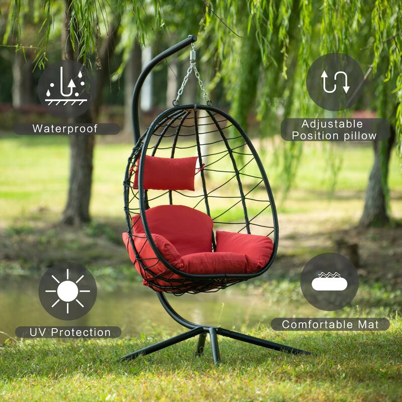 GDFStudio - Celeste Indoor Outdoor Swing Egg Chair with Stand for Relaxing Patio and Garden Lounging
