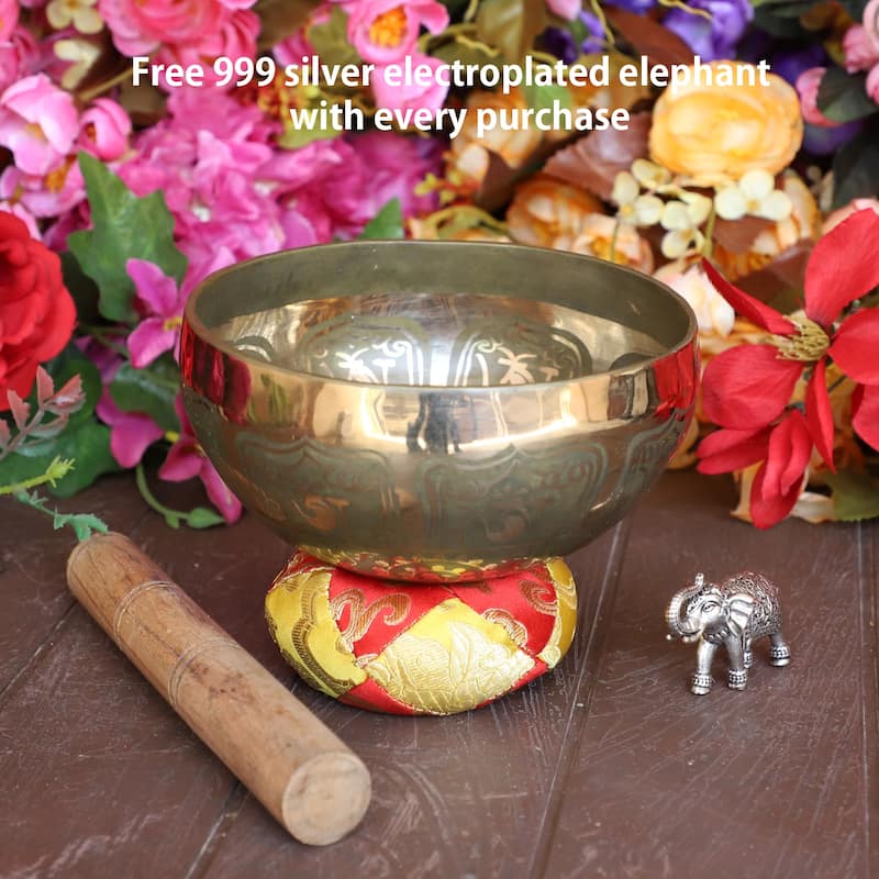 Cottage Handicraft ,Hand-made Singing Bowl, Small with free Elephant Gift