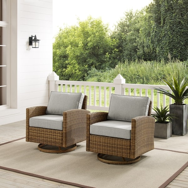 Crosley Bradenton 2Pc Outdoor Wicker Swivel Rocker Chair Set On