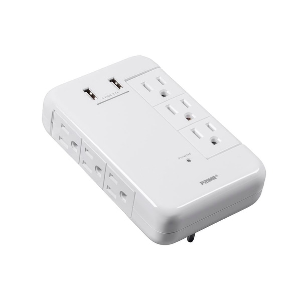 6 Outlet Surge Protector Power Wall Tap 1200J 3 Fixed//Rotating 2 USB Port 3.4A