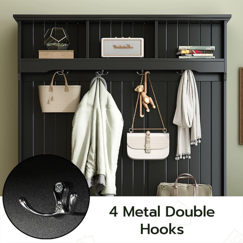 47"W Entryway Hall Tree with Bench & Flip Cabinet & Hanging Hook - 47.2''W x 17.5'' D x 69.1'' H