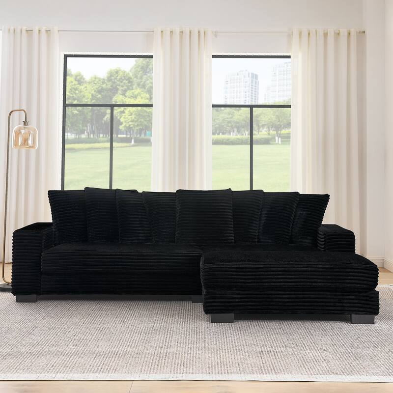 Anmytek L-Shaped Modular Corduroy Tufted Sleeper Sectional Sofa